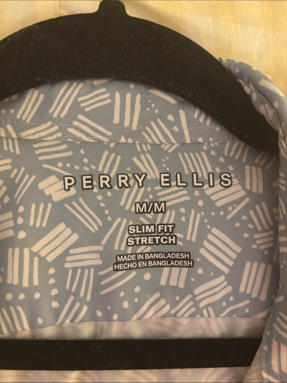 Perry Ellis Light Blue Button-Down with White Geometric Print